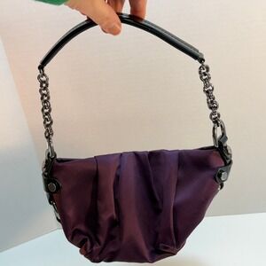 Simply Vera Wang Purple Satin Ruched Shoulder Bag Chain Strap Evening Purse